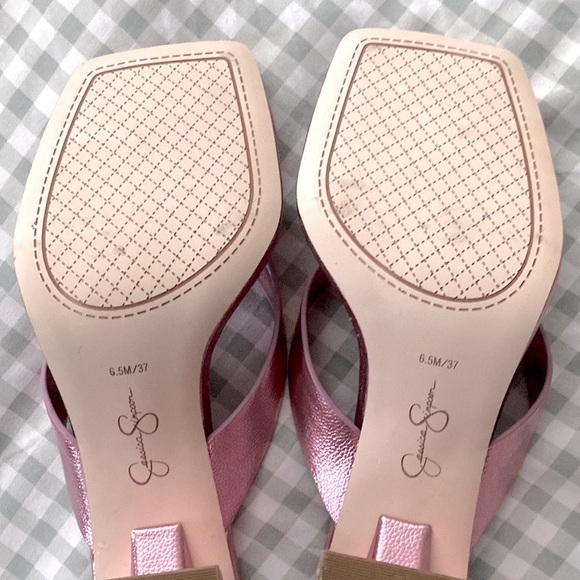 NWOT Jessica Simpson metallic triangle heel mules sandals - Picture 6 of 7